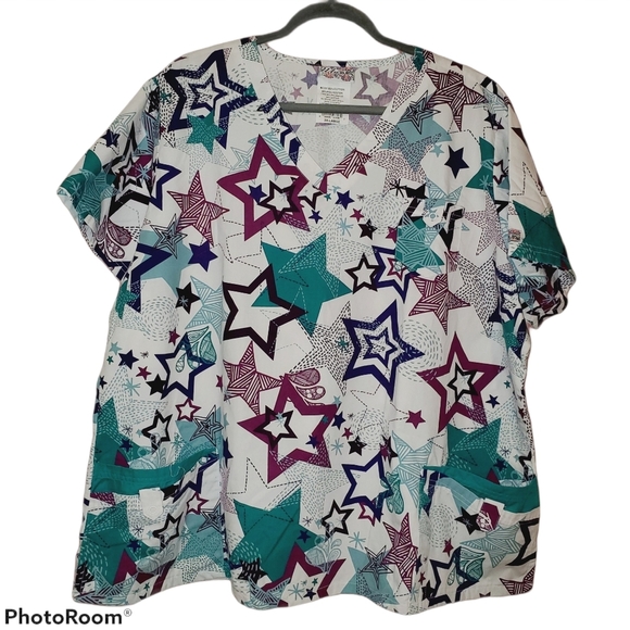 UA Scrubs Tops - UA Scrubs Plus Size V-Neck Scrub Top Star Design 204